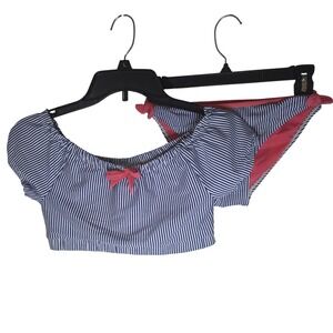 Tommy Bahama Girls Blue White Striped Seersucker Bikini Set Pink Bow Size 12